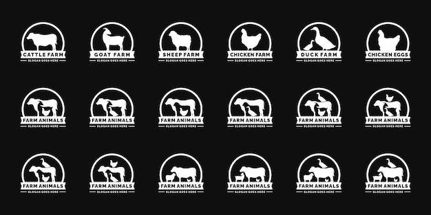 Boerderij dieren logo set