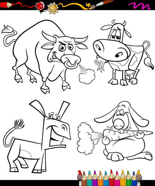 Boerderij dieren set cartoon kleurboek