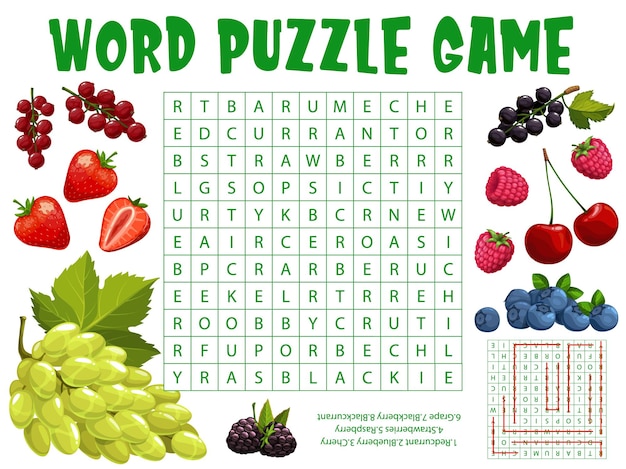 Boerderij en tuin bessen woordzoeker puzzelspel