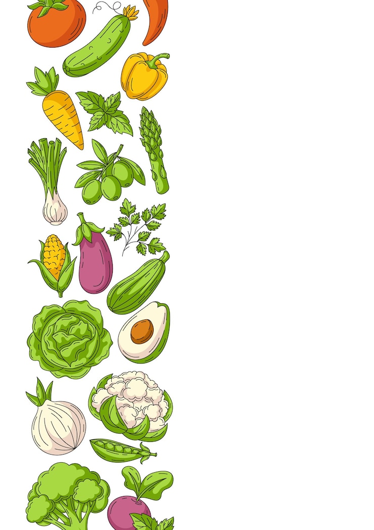 Vector boerderij groenten set vector verticale poster a4 kleurrijke pictogrammen rand frame ruimte voor tekst