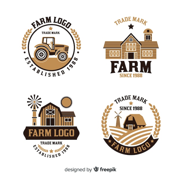 Boerderij logo collectie in vlakke stijl