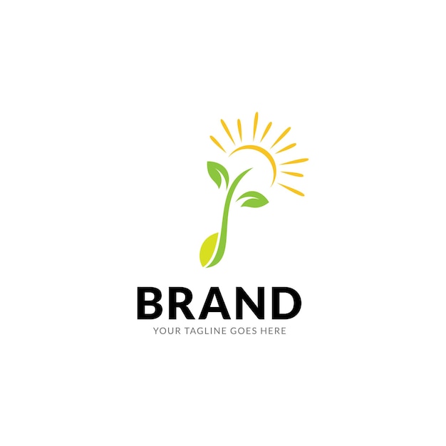 Boerderij logo pictogram ontwerpsjabloon. Zaad, verlof, zon, groei, moderne vector
