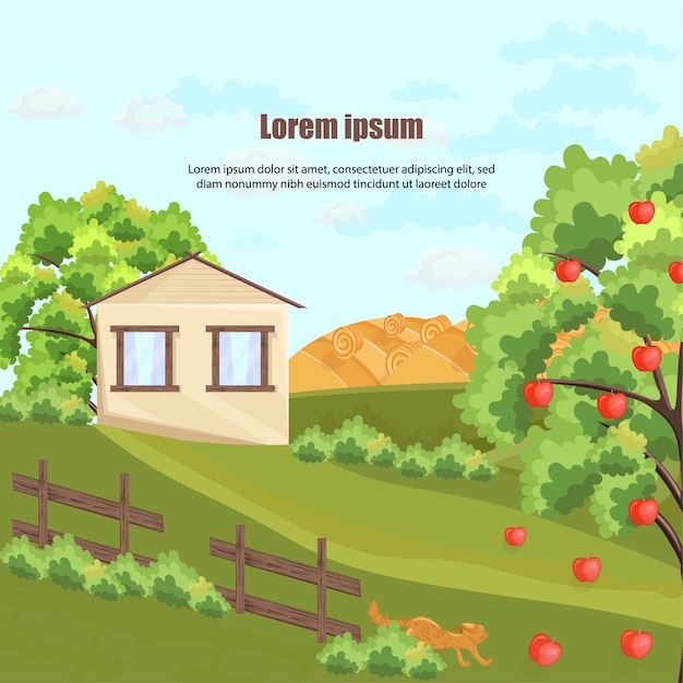 Boerderij met appelboom en gras