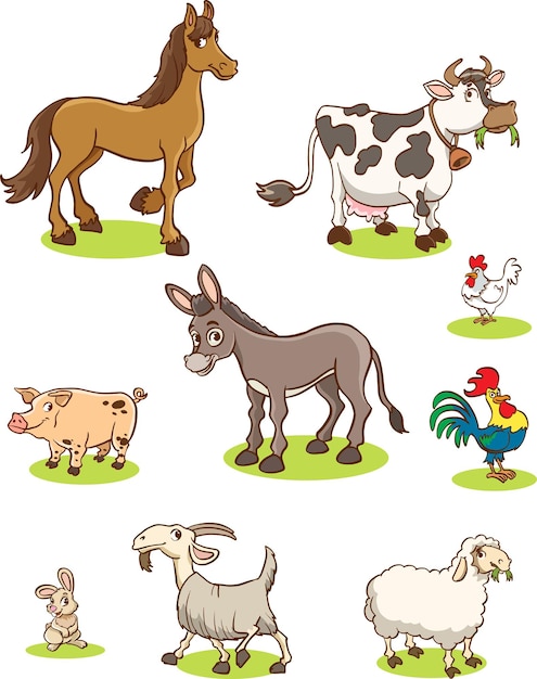 Boerderij tekenfilm dieren groep. vectorillustratie van grappige gelukkige dieren.