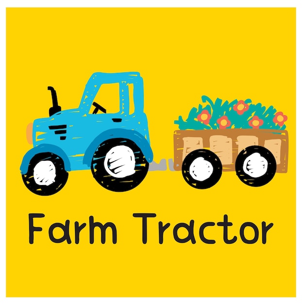 Boerderij tractor met bloemen karretje illustratie
