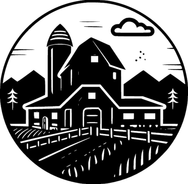 Vector boerderij zwart-wit vectorillustratie