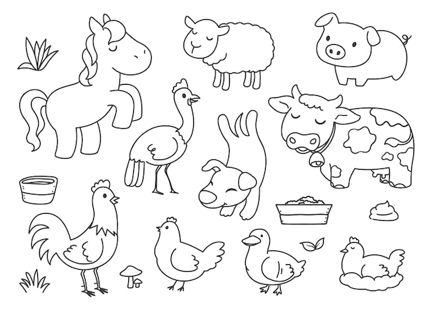 Boerderijdieren doodle illustraties