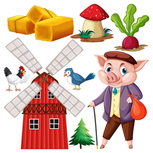 Boerderijobjecten en elementen vectorset