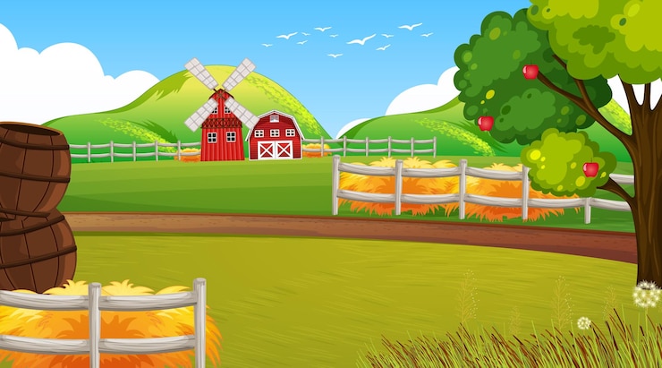 Vector boerderijscène met windmolen en schuur