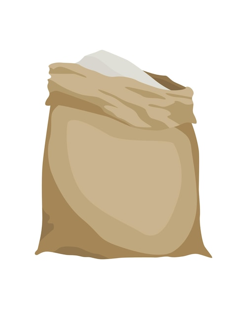 Boeren jute tas voor meel rijst of zout boerderij productie in bruin textiel baal geopend met product binnen Cartoon vector pictogram geïsoleerd op witte achtergrond