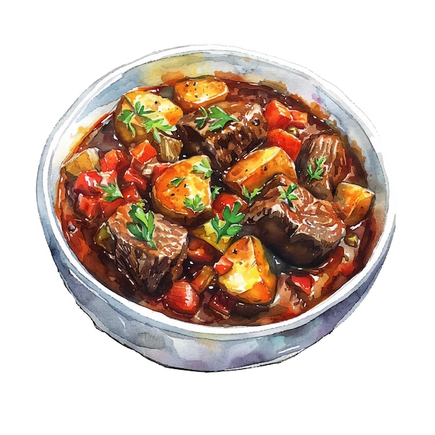 Вектор Векторная иллюстрация boeuf bourguignon в стиле акварели