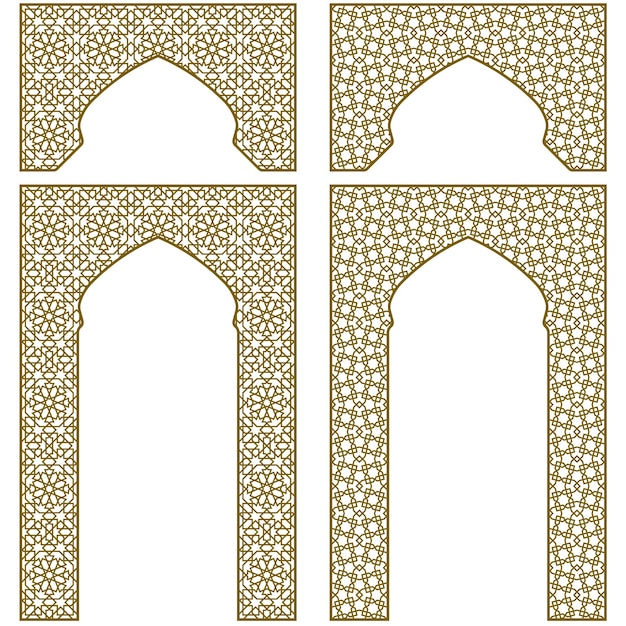 Vector bogen en frames vier ontwerpelementen twee arabische geometrische ornamenten