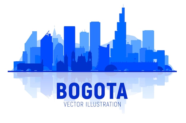 Bogota  Columbia  city silhouette skyline at white background Flat vector illustration Business travel and tourism concept with modern buildings Image for banner or website