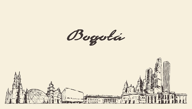 Bogota skyline, Colombia, hand drawn vector illustration, sketch