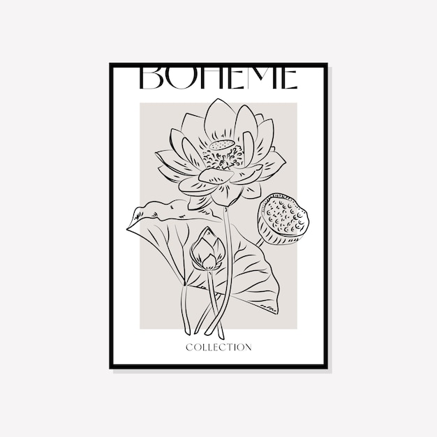 Boheemse minimale illustratie vector kunst aan de muur Boho posterontwerp