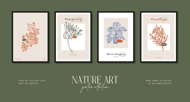 Boheemse postercollectie met wilde bloemen en botanische illustraties voor je kunstgalerij aan de muur