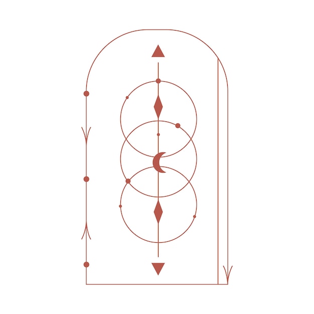 Терракотовая богемная арка Эзотерический дизайн Небесная рамка с луной и звездой Минимальная небесная геометрия Рамка Бохо векторная иллюстрация Эзотерические магические элементы