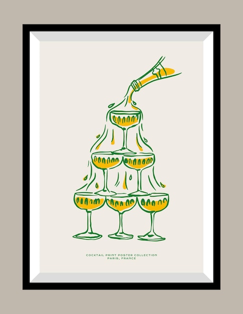 Bohemian champagne tower vector illustration in a poster frame for modern art gallery