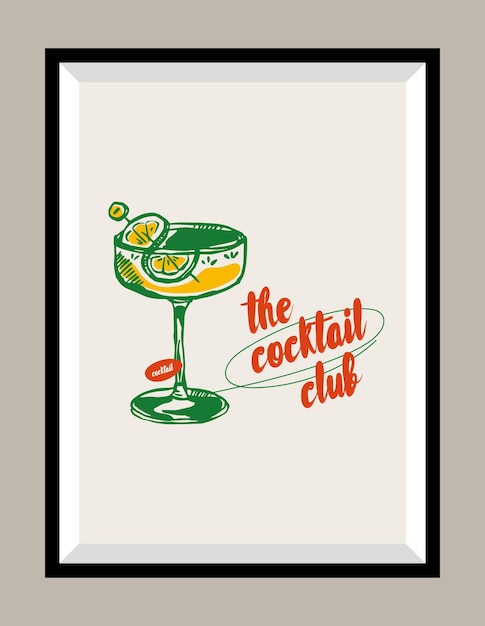 Illustrazione vettoriale di cocktail bohémien in una cornice per poster per una galleria d'arte moderna