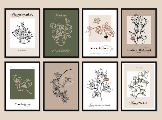 벽 예술 갤러리를 위한 보헤미안 식물 삽화 컬렉션