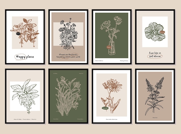 Bohemian collection of botanical illustrations for wall art gallery