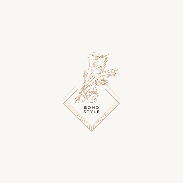 bohemian hand drawn line art vector logo design template