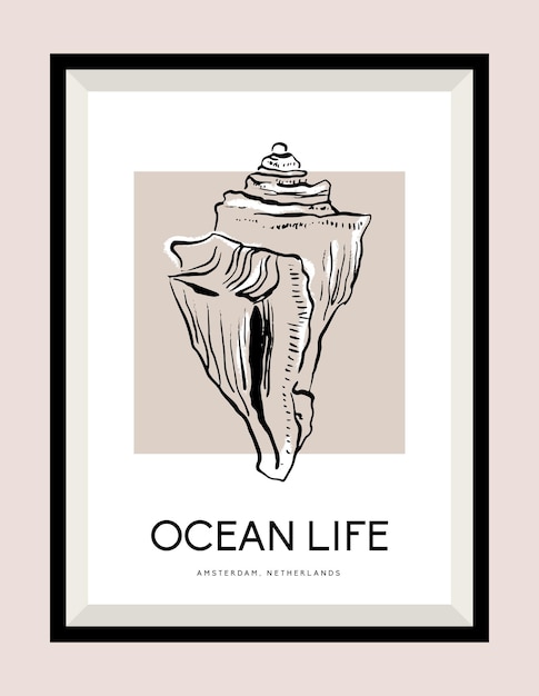 Bohemian hand drawn vector poster design with seashell illustration