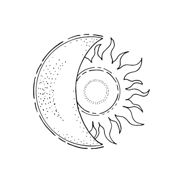 Bohemian Moon bowl sun Ancient amulet Symbol of divine power Hand drawn vector illustration