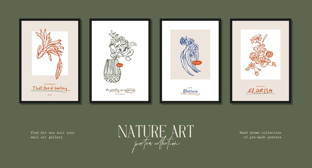 벽 아트 갤러리를 위한 야생화와 식물 삽화가 있는 보헤미안 포스터 컬렉션