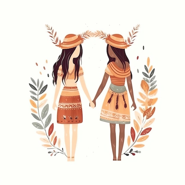 Vector bohemian vector friendship on white background