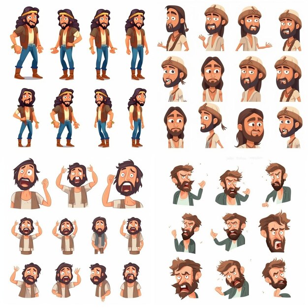 Vector bohemian vector man emotions on white background