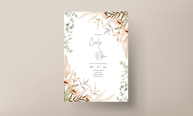 Bohemian wedding card with beautiful poppy flower