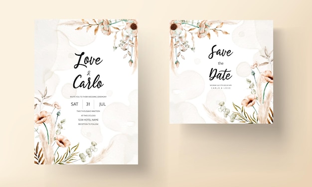 bohemian wedding card with beautiful poppy flower