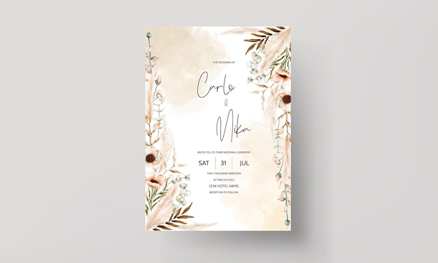 Vector bohemian wedding card with beautiful poppy flower