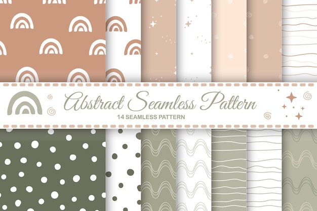 Vector boho abstract art seamless pattern set