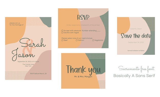 Vector boho abstract wedding invitation design template save the date rsvp and thank you cards for print