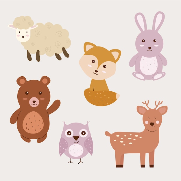 Boho animal character set Kids Animals Vector illustration