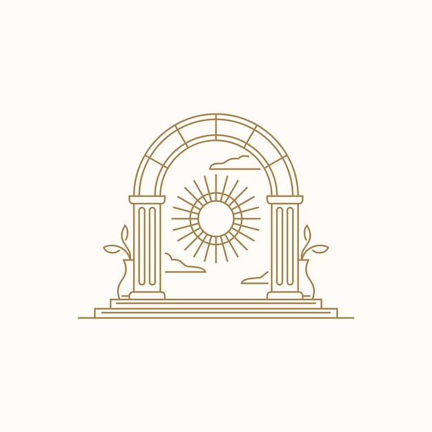 boho arch logo design element mystic sun doorway logo antique arch architecture entrance and stair