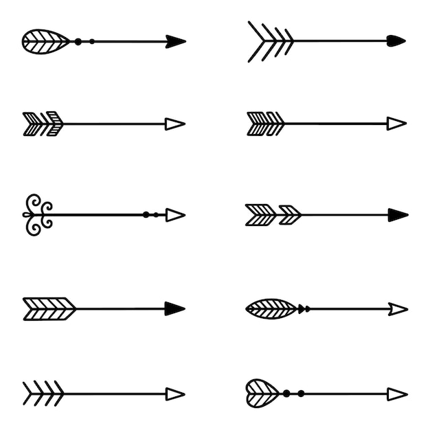 Vector boho arrows doodle set hipster ethnic decorative elements