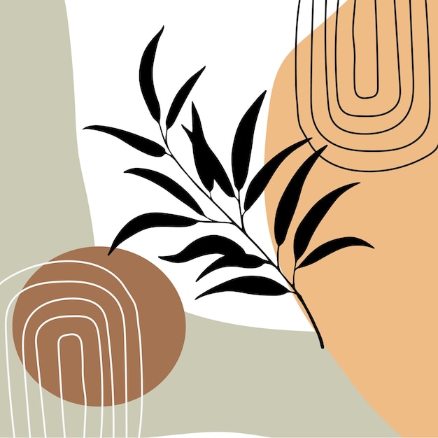 Premium Vector | Boho art natural color hand drawn abstract shapes ...
