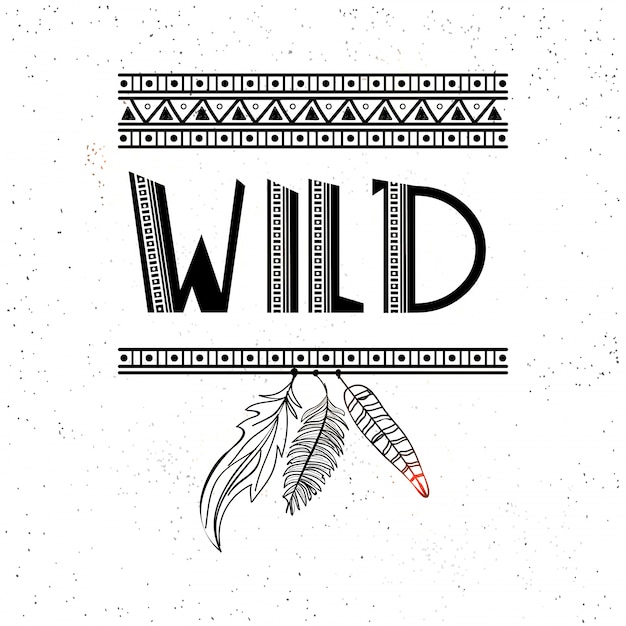 Vector boho background with geometric shapes and feathers