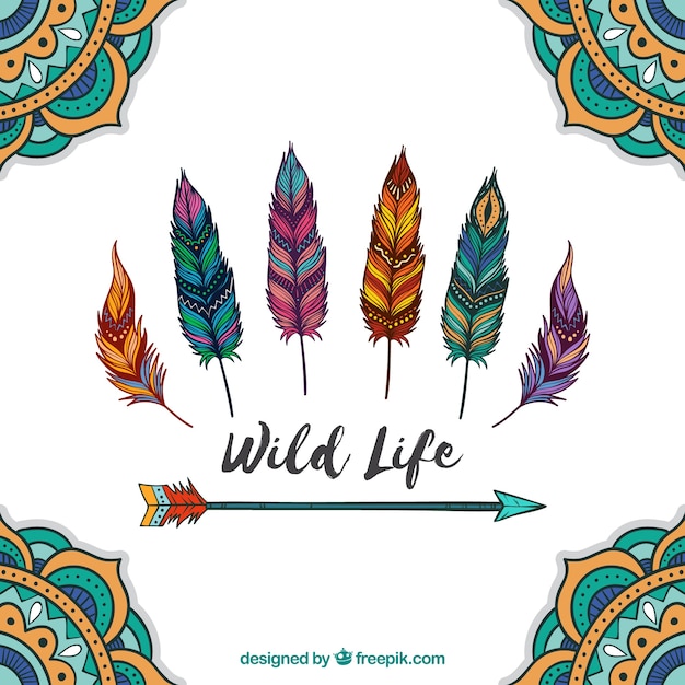 Boho background with hand drawn style