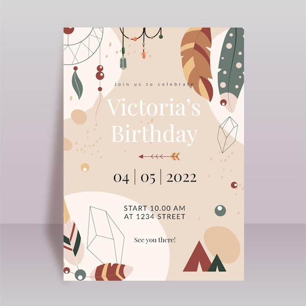 Vector boho birthday invitation