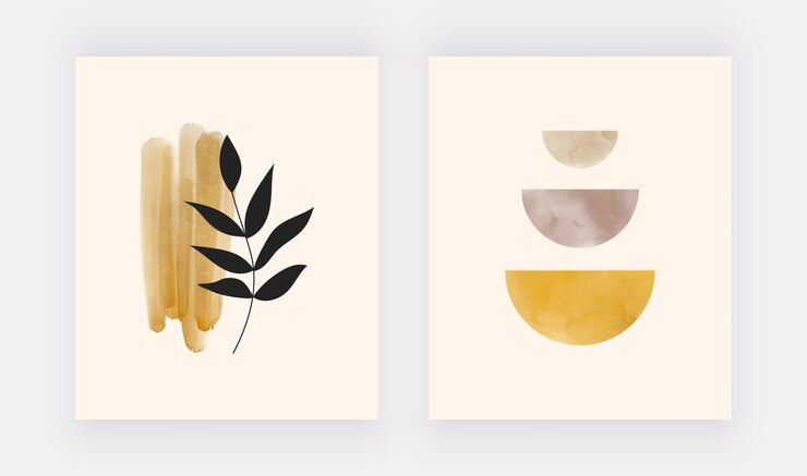 Vector boho botanical wall art prints with geometric shapes