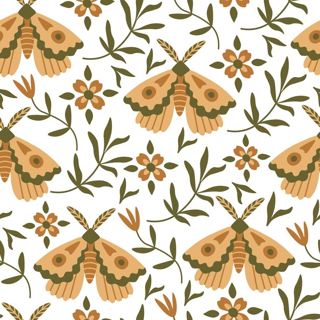 boho butterfly floral seamless pattern