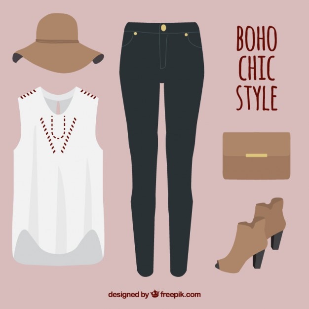 Vector boho chic clothes set