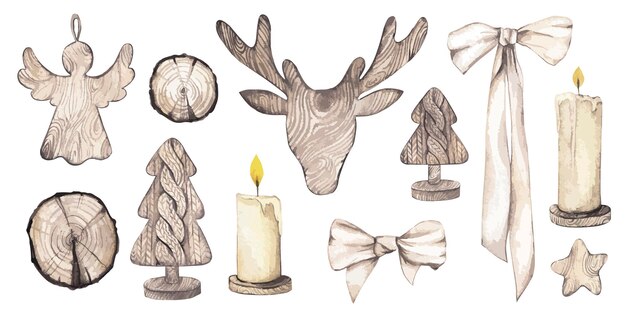 Boho Christmas Decor Watercolor Clipart Set