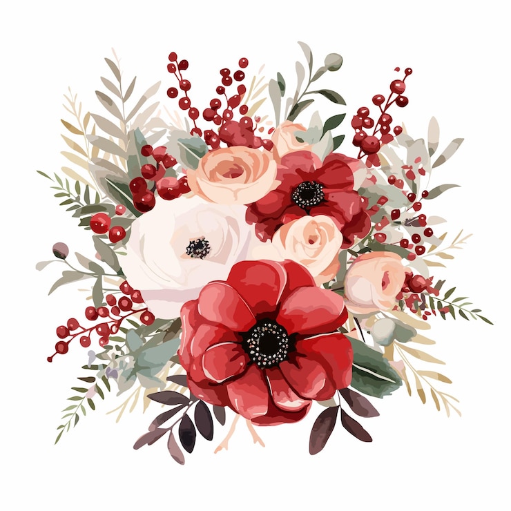 Vector boho christmas watercolor bouquets