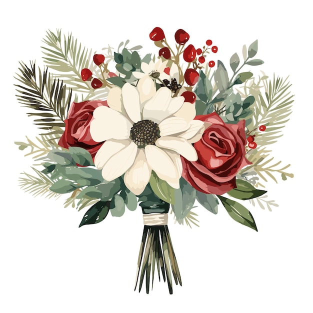 Vector boho christmas watercolor bouquets