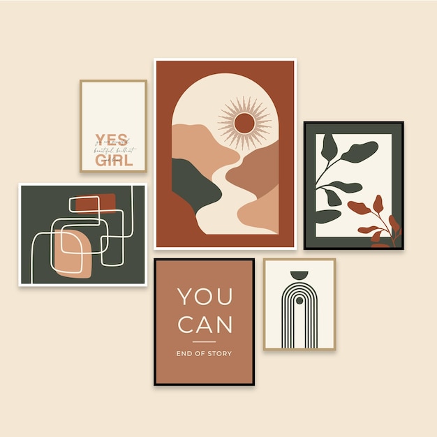 Boho Contemporary Illustration Wall Art Set